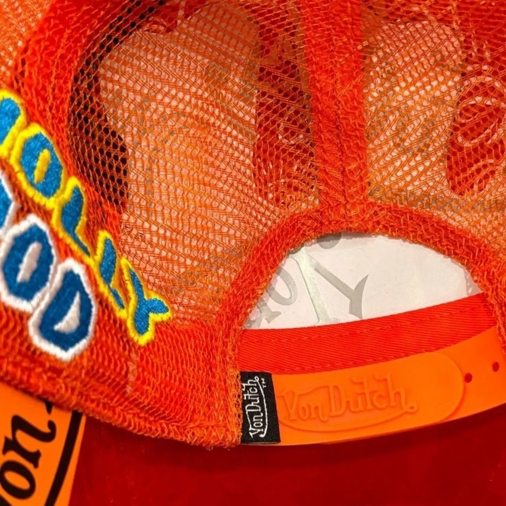 Von Dutch Hollywood Patch Orange VELVET Trucker Hat| Adjustable/Snapback|NEW/NWT